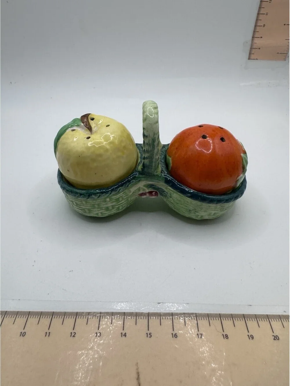 Vintage Salt & Pepper Shakers Occupied Japan Orange & Apple In A Basket 3 Piece